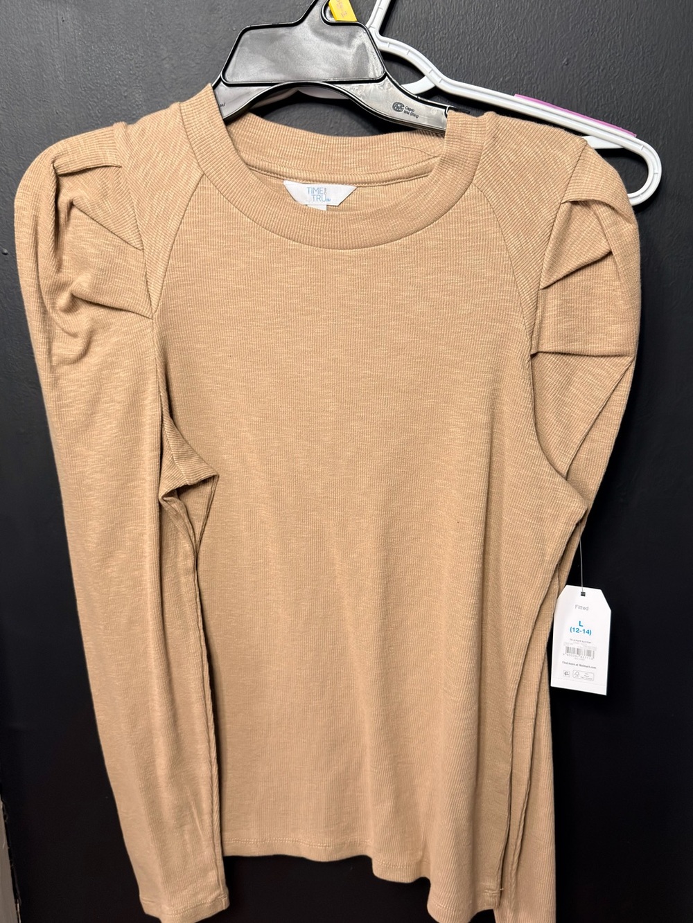 Time and Tru Puff Shoulder Long Sleeve Top - Brown